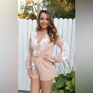 Alpha & Omega Lace-Trim Surplice Romper‎ 🌴☀️